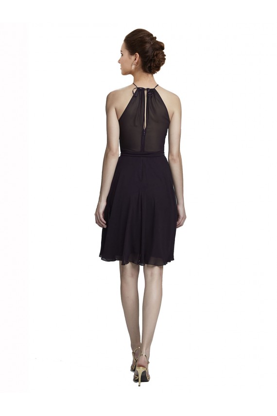 Site de Comprimento Joelho Sem Mangas Chiffon Uva Linha A Vestidos de Madrinha / Vestidos de Cocktail / Vestidos de Homecoming