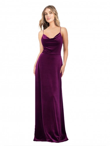 Site de Comprimento Chão Sem Mangas Veludo Elástico Uva Linha A Vestidos de Madrinha / Vestidos de Noite / Vestidos de Festa