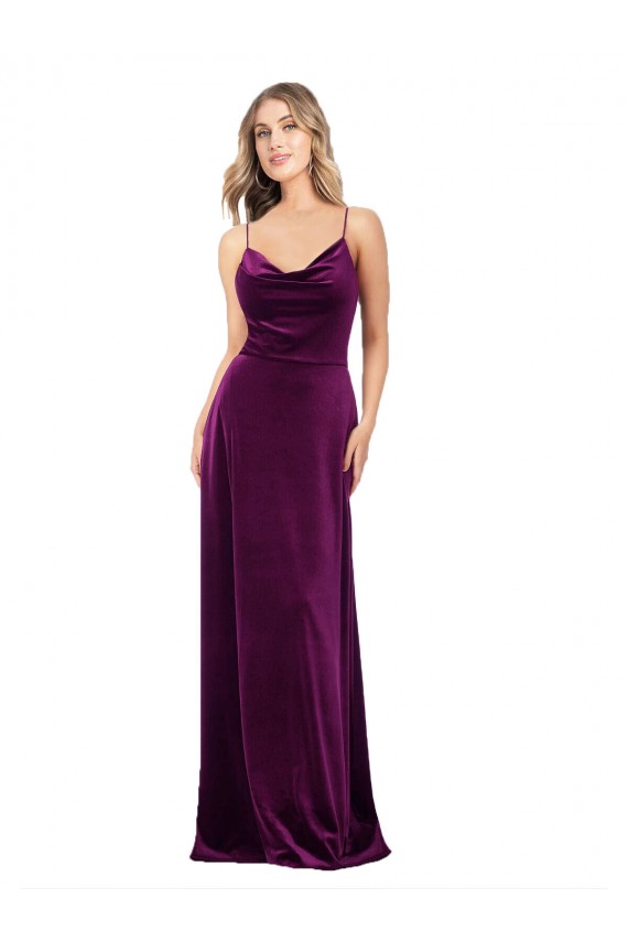 Site de Comprimento Chão Sem Mangas Veludo Elástico Uva Linha A Vestidos de Madrinha / Vestidos de Noite / Vestidos de Festa