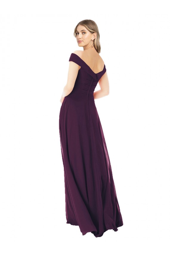 Site de Comprimento Chão Sem Mangas Chiffon Uva Linha A Sem Mangas Fora do Ombro Vestidos de Madrinha