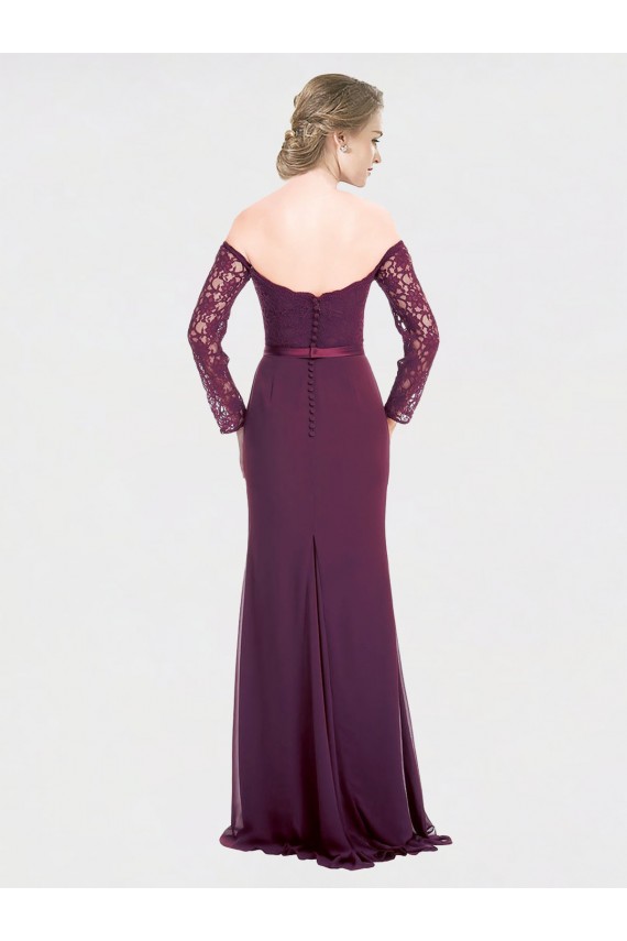 Site de Comprimento Chão Mangas Compridas Chiffon & Renda Uva Sereia Vestidos de Madrinha