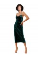 Site de Comprimento Midi Sem Mangas Veludo Elástico Verde Escuro Bainha Vestidos de Madrinha / Vestidos de Noite / Vestidos de Festa