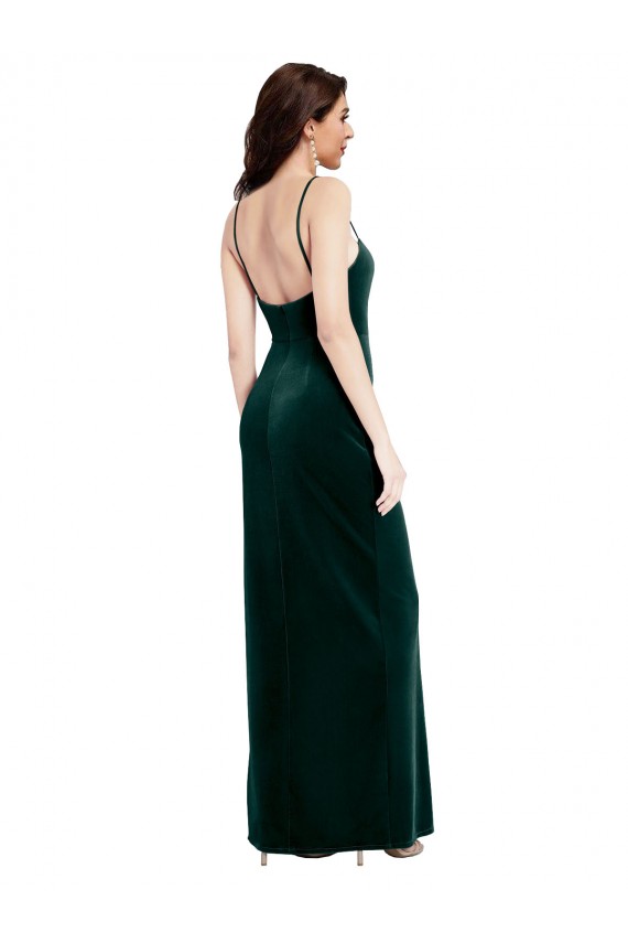 Site de Comprimento Chão Sem Mangas Veludo Elástico Verde Escuro Bainha Vestidos de Madrinha / Vestidos de Festa