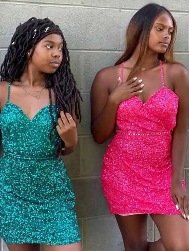 Site de Curto Sem Mangas Lantejoulas Veludo Verde Escuro Bainha Vestidos de Festa