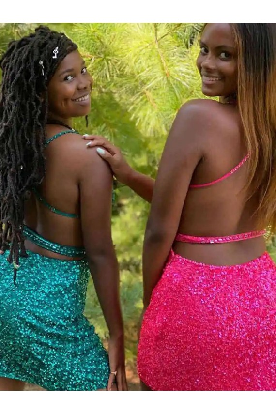 Site de Curto Sem Mangas Lantejoulas Veludo Verde Escuro Bainha Vestidos de Festa