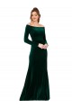 Site de Comprimento Chão Mangas Compridas Veludo Elástico Verde Escuro Bainha Vestidos de Madrinha / Vestidos de Noite / Vestidos de Festa
