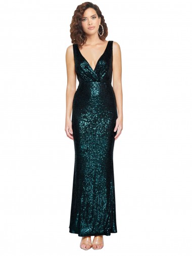 Site de Comprimento Chão Sem Mangas Lantejoulas Verde Escuro Sereia Vestidos de Madrinha / Vestidos de Noite / Vestidos de Festa