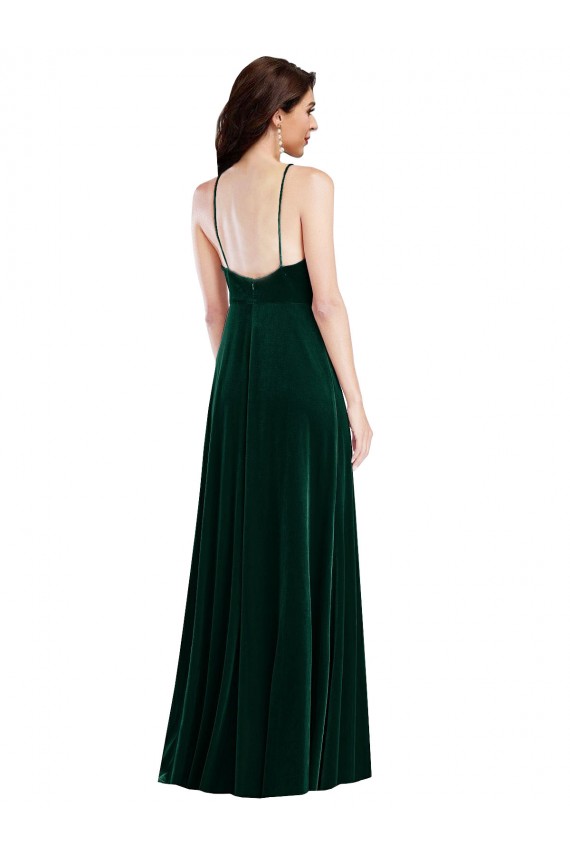 Site de Comprimento Chão Sem Mangas Veludo Elástico Verde Escuro Linha A Sem Mangas Cabeçada Vestidos de Madrinha / Vestidos de Festa