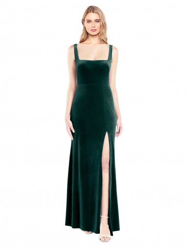 Site de Comprimento Chão Sem Mangas Veludo Elástico Verde Escuro Linha A Vestidos de Madrinha / Vestidos de Festa