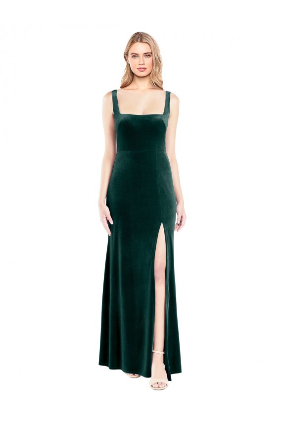 Site de Comprimento Chão Sem Mangas Veludo Elástico Verde Escuro Linha A Vestidos de Madrinha / Vestidos de Festa