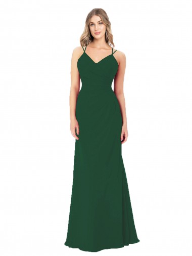 Site de Comprimento Chão Sem Mangas Chiffon Verde Escuro Linha A Sem Mangas Vestidos de Madrinha