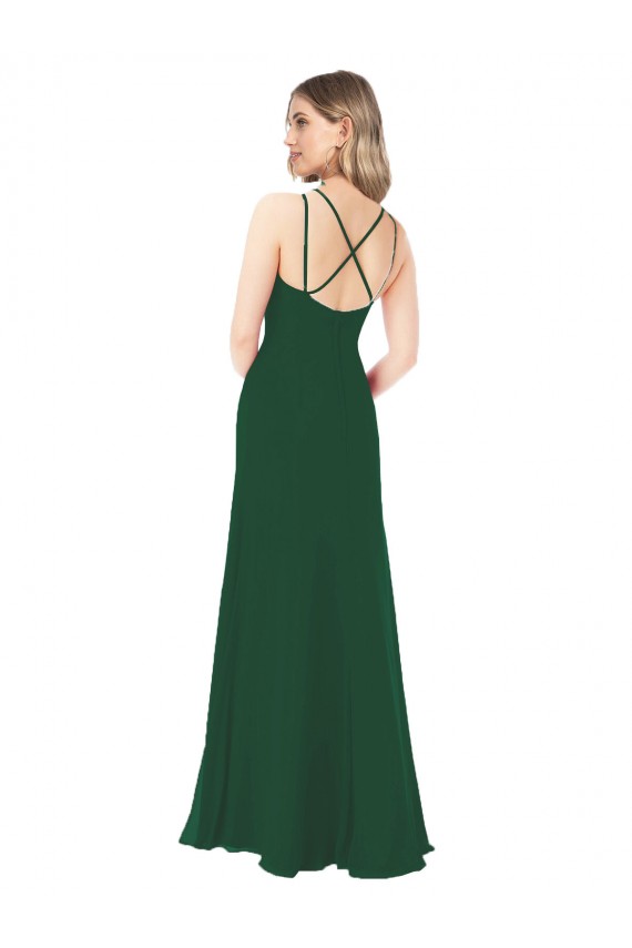 Site de Comprimento Chão Sem Mangas Chiffon Verde Escuro Linha A Sem Mangas Vestidos de Madrinha