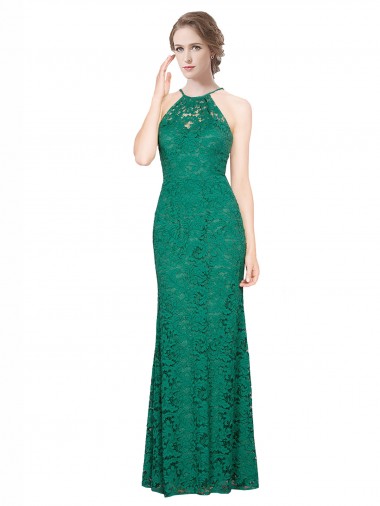 Site de Comprimento Chão Sem Mangas Renda Verde Escuro Sereia Sem Mangas Vestidos de Madrinha / Vestidos de Festa