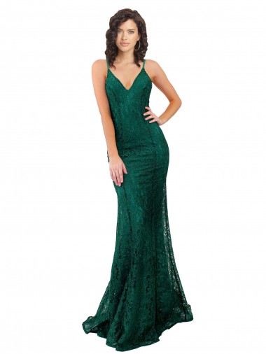 Site de Comprimento Chão Sem Mangas Renda Verde Escuro Sereia Vestidos de Madrinha / Vestidos de Festa