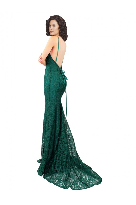 Site de Comprimento Chão Sem Mangas Renda Verde Escuro Sereia Vestidos de Madrinha / Vestidos de Festa