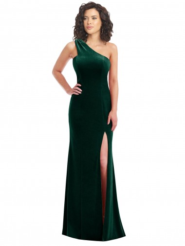 Site de Comprimento Chão Sem Mangas Veludo Elástico Verde Escuro Trombeta Vestidos de Madrinha / Vestidos de Festa