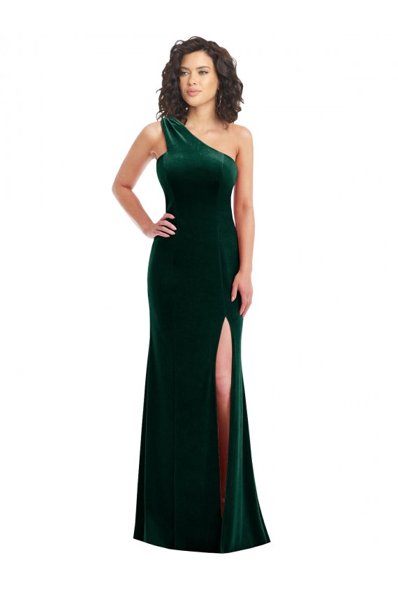 Site de Comprimento Chão Sem Mangas Veludo Elástico Verde Escuro Trombeta Vestidos de Madrinha / Vestidos de Festa