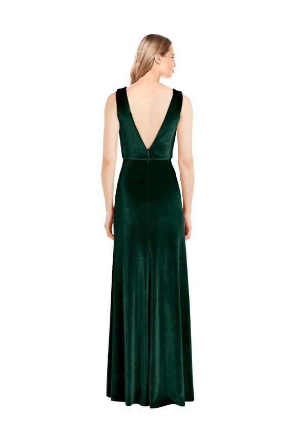 Site de Comprimento Chão Sem Mangas Veludo Elástico Verde Escuro Linha A Vestidos de Madrinha / Vestidos de Noite