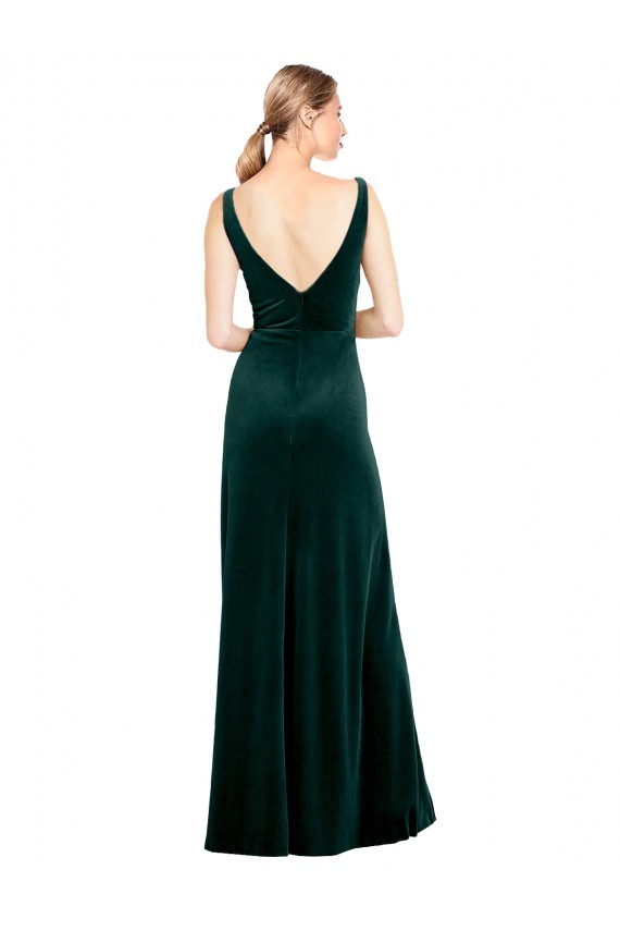 Site de Comprimento Chão Sem Mangas Veludo Elástico Verde Escuro Linha A Vestidos de Madrinha / Vestidos de Noite / Vestidos de Festa
