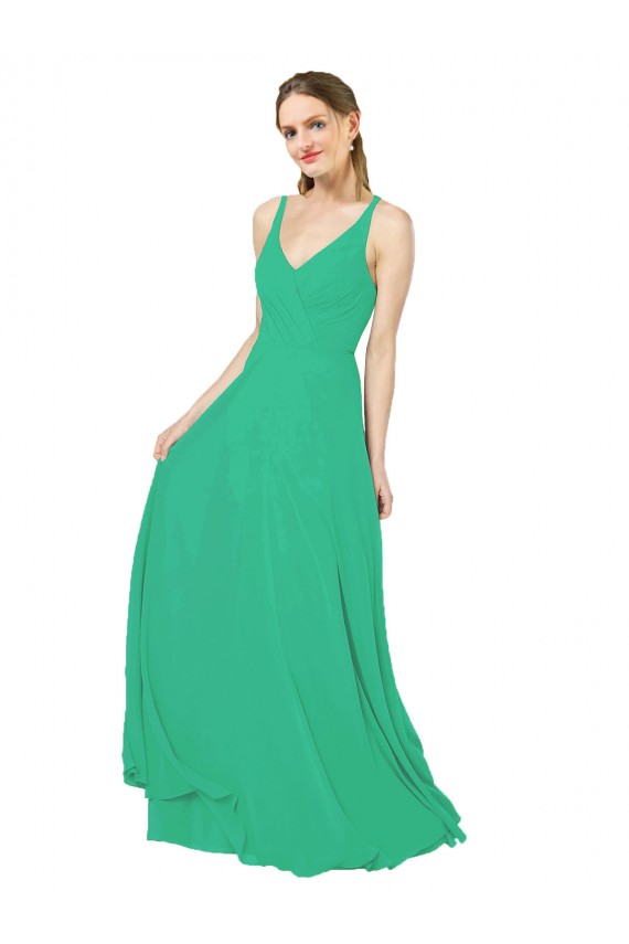 Site de Comprimento Chão Sem Mangas Chiffon Verde Esmeralda Bainha Vestidos de Madrinha