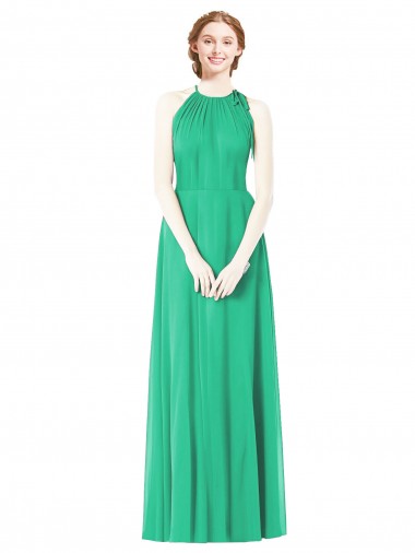 Site de Comprimento Chão Sem Mangas Chiffon Verde Esmeralda Linha A Vestidos de Madrinha