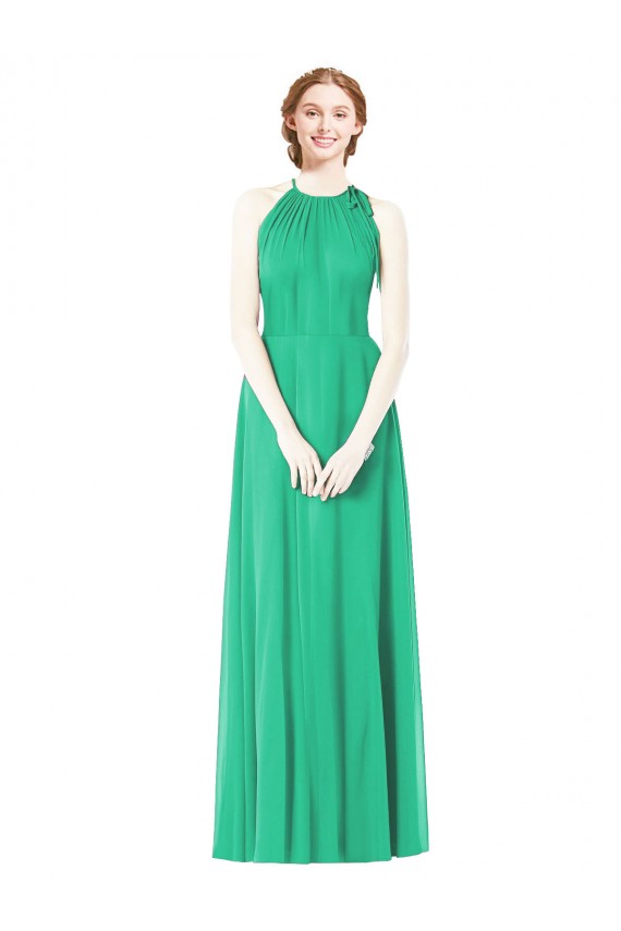 Site de Comprimento Chão Sem Mangas Chiffon Verde Esmeralda Linha A Vestidos de Madrinha