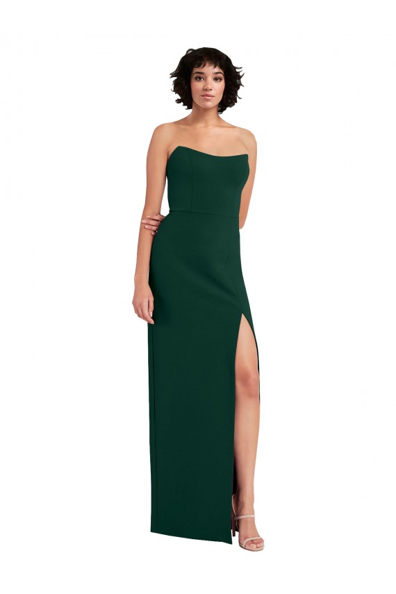Site de Comprimento Chão Sem Mangas Crepe Esticado Verde Meia-Noite Bainha Vestidos de Madrinha / Vestidos de Noite / Vestidos de Festa
