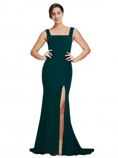 Site de Comboio Varredela Sem Mangas Crepe Esticado Verde Meia-Noite Bainha Vestidos de Madrinha / Vestidos de Festa