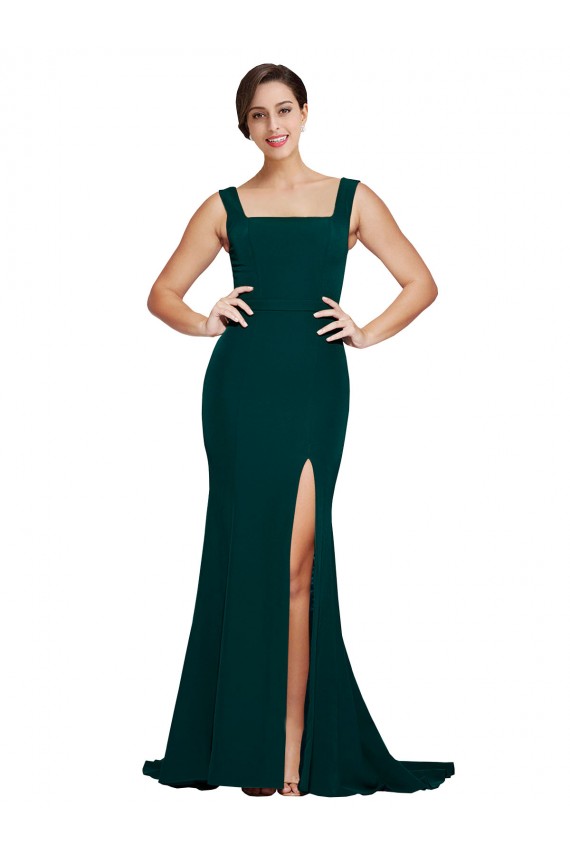 Site de Comboio Varredela Sem Mangas Crepe Esticado Verde Meia-Noite Bainha Vestidos de Madrinha / Vestidos de Festa