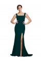 Site de Comboio Varredela Sem Mangas Crepe Esticado Verde Meia-Noite Bainha Vestidos de Madrinha / Vestidos de Festa