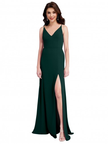 Site de Comprimento Chão Sem Mangas Crepe Esticado Verde Meia-Noite Linha A Sem Mangas Decote V Vestidos de Madrinha / Vestidos de Noite / Vestidos de Festa