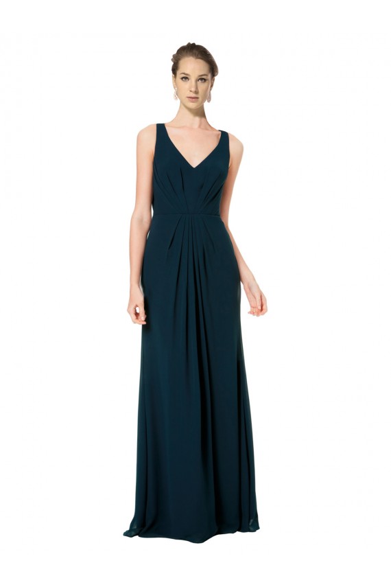 Site de Comprimento Chão Sem Mangas Chiffon Verde Meia-Noite Linha A Vestidos de Madrinha