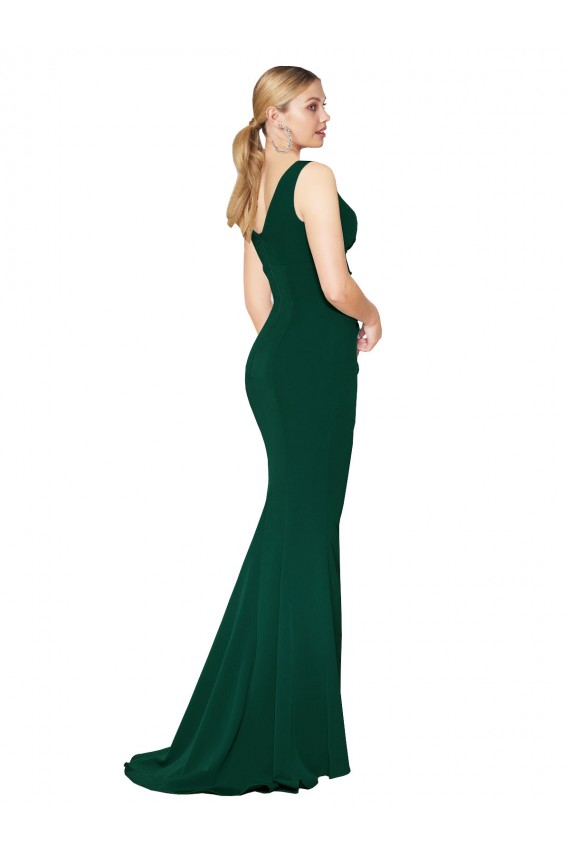 Site de Comprimento Chão Sem Mangas Crepe Esticado Verde Meia-Noite Sereia Vestidos de Madrinha / Vestidos de Noite / Vestidos de Festa