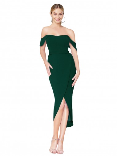 Site de Alto Baixo Sem Mangas Crepe Esticado Verde Meia-Noite Sereia Vestidos de Madrinha / Vestidos de Noite / Vestidos de Festa