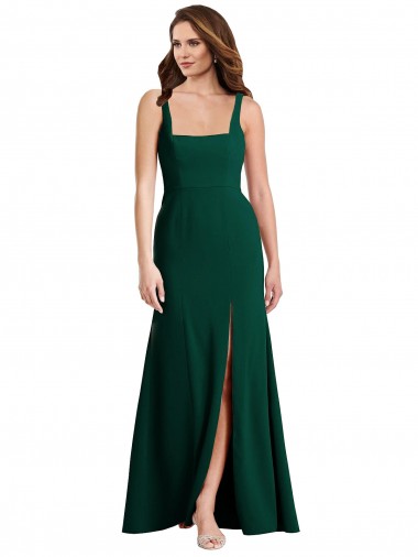 Site de Comprimento Chão Sem Mangas Crepe Esticado Verde Meia-Noite Trombeta Vestidos de Madrinha / Vestidos de Festa