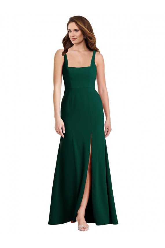 Site de Comprimento Chão Sem Mangas Crepe Esticado Verde Meia-Noite Trombeta Vestidos de Madrinha / Vestidos de Festa