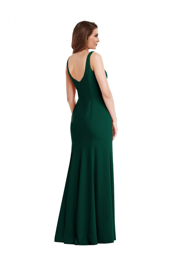 Site de Comprimento Chão Sem Mangas Crepe Esticado Verde Meia-Noite Trombeta Vestidos de Madrinha / Vestidos de Festa