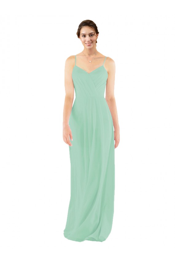Site de Comprimento Chão Sem Mangas Chiffon Verde Menta Bainha Vestidos de Madrinha