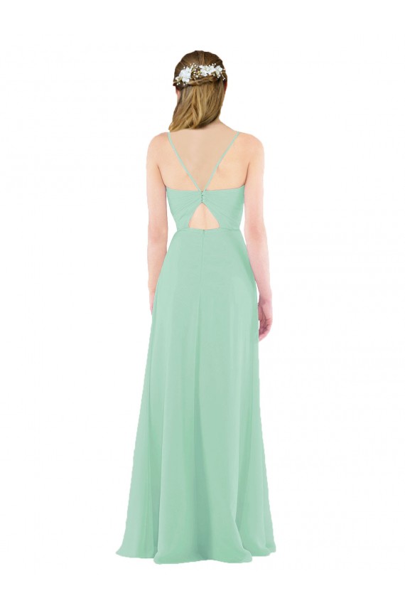 Site de Comprimento Chão Sem Mangas Chiffon Verde Menta Bainha Vestidos de Madrinha