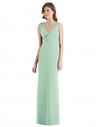 Site de Comprimento Chão Sem Mangas Chiffon Verde Menta Trombeta Vestidos de Madrinha