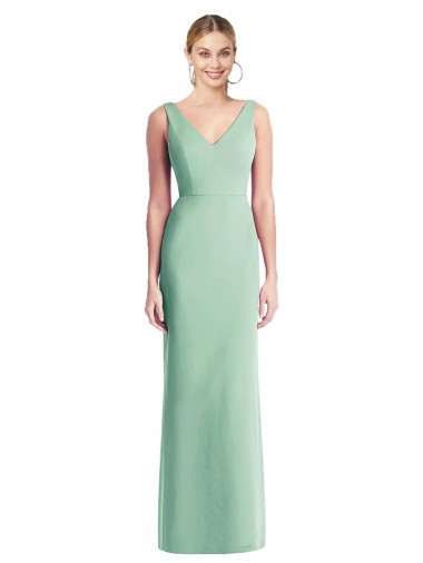 Site de Comprimento Chão Sem Mangas Chiffon Verde Menta Trombeta Sem Mangas Decote V Vestidos de Madrinha