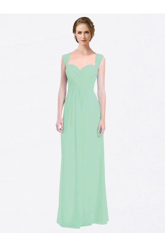 Site de Comprimento Chão Mangas Curtas Chiffon Verde Menta Linha A Vestidos de Madrinha