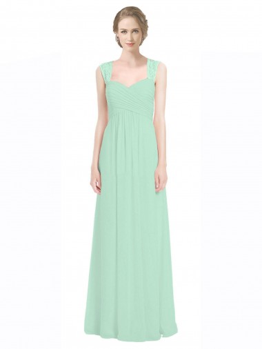 Site de Comprimento Chão Sem Mangas Chiffon & Renda Verde Menta Linha A Vestidos de Madrinha