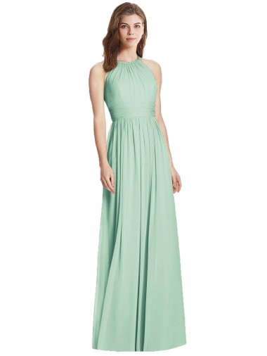 Site de Comprimento Chão Sem Mangas Chiffon Verde Menta Linha A Vestidos de Madrinha