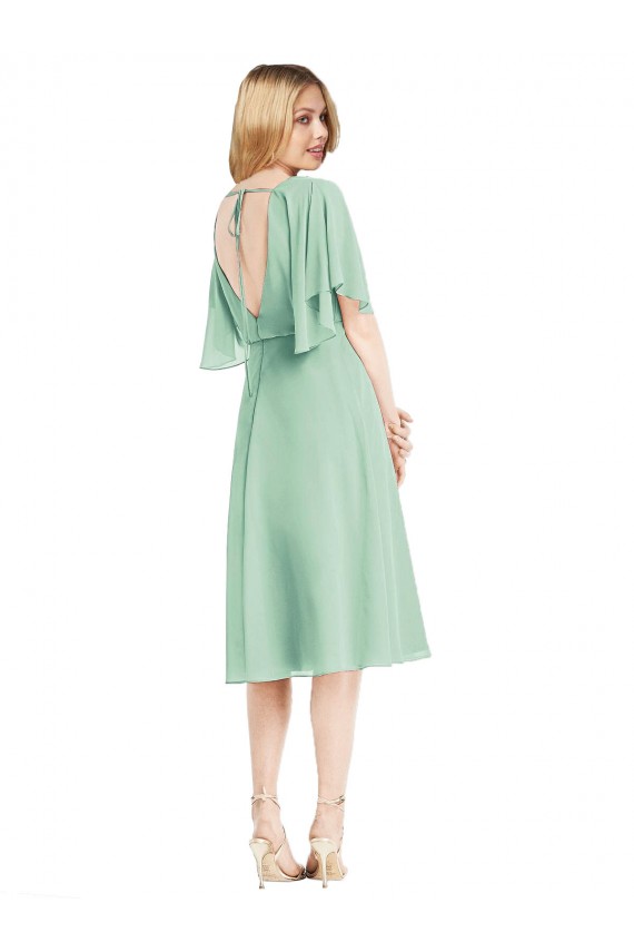 Site de Comprimento Joelho Mangas Esvoaçantes Chiffon Verde Menta Linha A Vestidos de Madrinha