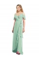 Site de Alto Baixo Ombro Frio Chiffon Verde Menta Trombeta Alto Baixo, Vestidos de Madrinha
