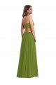 Site de Comprimento Chão Sem Mangas Chiffon Verde Oliva Linha A Vestidos de Madrinha
