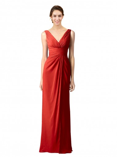 Site de Comprimento Chão Sem Mangas Chiffon Vermelho Bainha Vestidos de Madrinha