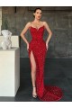 Site de Comboio Varredela Sem Mangas Lantejoulas Veludo Vermelho Bainha Vestidos de Festa