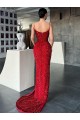 Site de Comboio Varredela Sem Mangas Lantejoulas Veludo Vermelho Bainha Vestidos de Festa